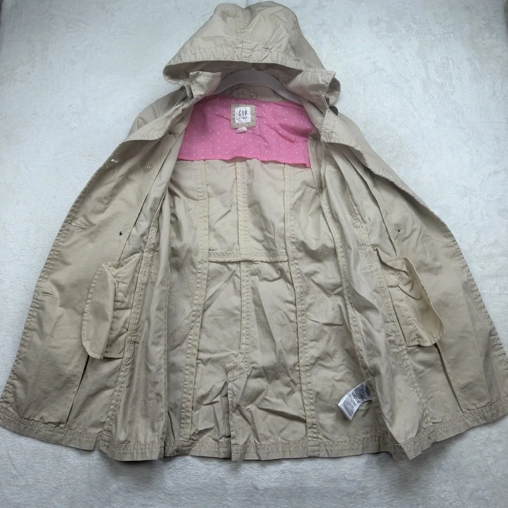 Gap Kids Hooded Trench Coat Girls M 8 Khaki Double Breasted Belted Jacket